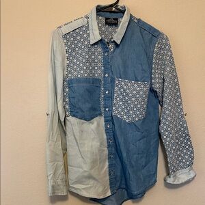 Angie Blue and White Patterned Button-Down Shirt